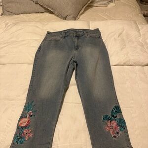 Chico's Gray Jeans with Colorful Embroidery with tags